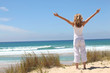 woman breathing on the beach