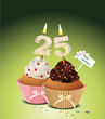 Cupcake mit Geburtstagskerze die Zahl 25