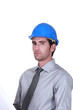 businessman wearing a helmet