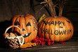 Halloween Pumpkins On Dark Bac...