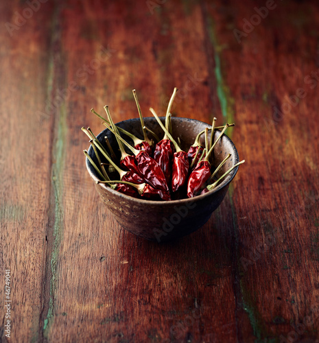 Photo: Dried chili peppers in a dish Dried chili peppers in a dish