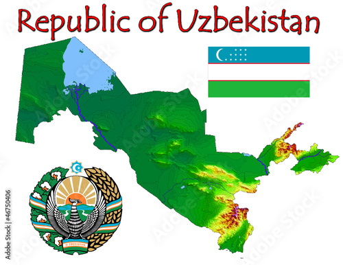 Vector: Uzbekistan Asia national emblem map symbol motto Uzbekistan Asia national emblem map symbol motto