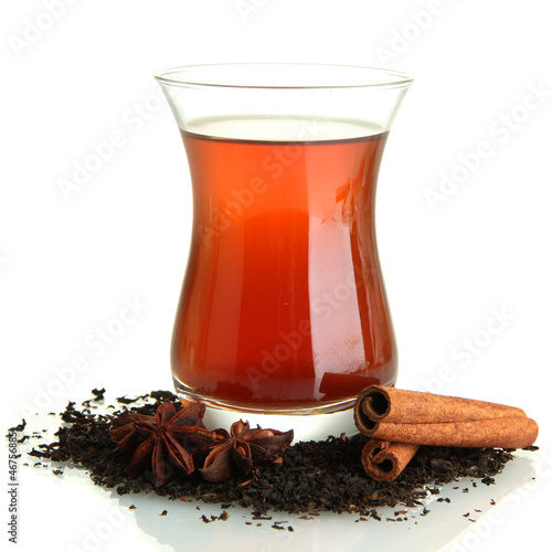 Photo: glass of Turkish tea, isolated on white glass of Turkish tea, isolated on white