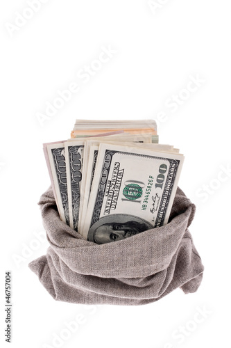Photo: Dollar Geldscheine in einem Sack Dollar Geldscheine in einem Sack