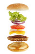 Exploded view of burger, isolated on white