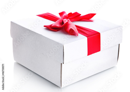 Photo: gift box with red ribbon, isolated on white gift box with red ribbon, isolated on white