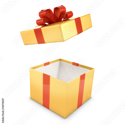 Illustration: Gold and red gift box opens Gold and red gift box opens