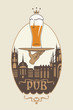 Banner with a glass of beer on a tray
