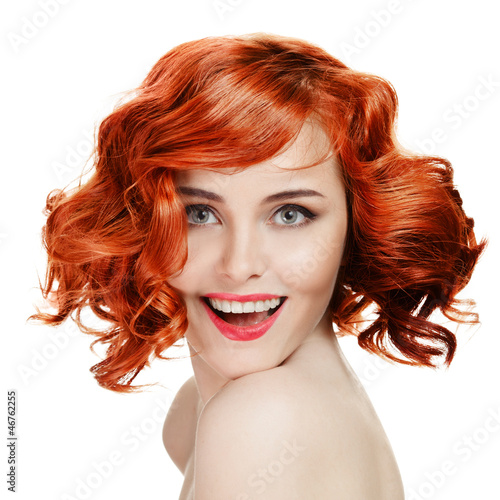 Photo: Beautiful smiling woman portrait on white background Beautiful smiling woman portrait on white background