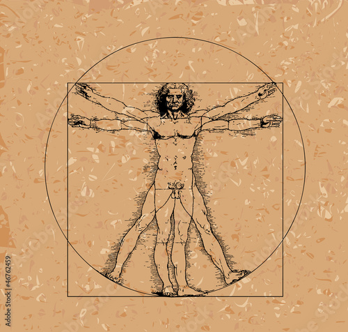 Vector: Vitruvian man with crosshatching and sepia tones Vitruvian man with crosshatching and sepia tones