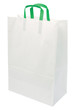 White Paper Bag, Green Handles, Isolated Closeup Copy Space