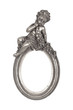 Oval baroque silver frame with cupid isolated on white.