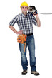 Man confidently holding circular saw