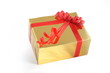 Gift box with red tape on white background