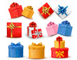 Set of colorful gift boxes with bows and ribbons.