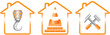 set icons with houses silhouette and construction signs