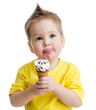 kid eating ice cream isolated on white