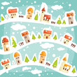 Winter  village background, vector illustration
