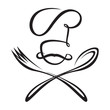monochrome chef with spoon and fork