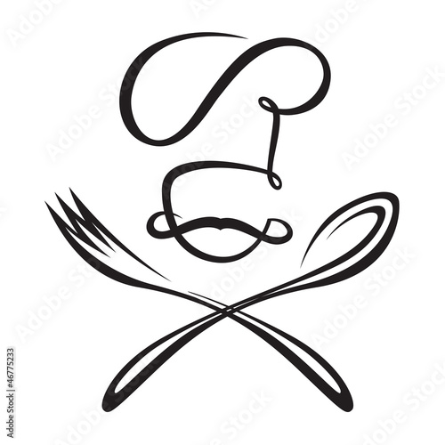 Vector: monochrome chef with spoon and fork monochrome chef with spoon and fork