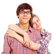 Happy young couple over white