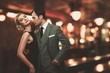 Retro couple over blurred background