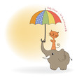 Vector: baby shower card with funny elephant and little cat baby shower card with funny elephant and little cat