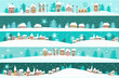 Vector: Winter banners with cartoon houses Winter banners with cartoon houses