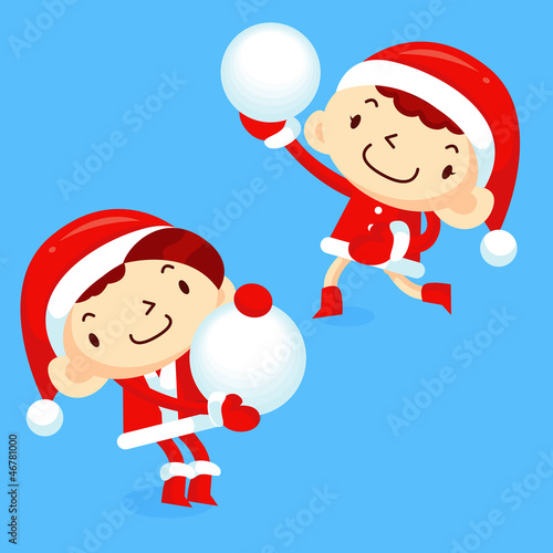 Vector: Snowball fight to play boys and girls. Winter Season Character D Snowball fight to play boys and girls. Winter Season Character D
