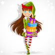 Cute girl the New Year's elf Santa's assistant gives gifts