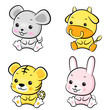 The front sit down Rat and Cow, Tiger and Rabbit Mascot. The Eas