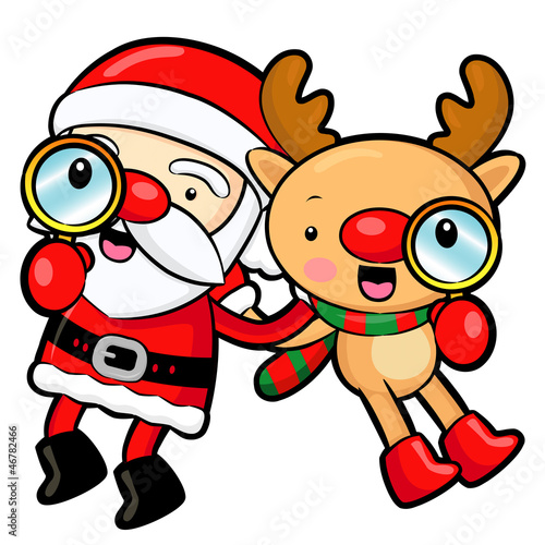 Vector: Santa Claus and Rudolph mascot the event activity. Christmas Cha Santa Claus and Rudolph mascot the event activity. Christmas Cha