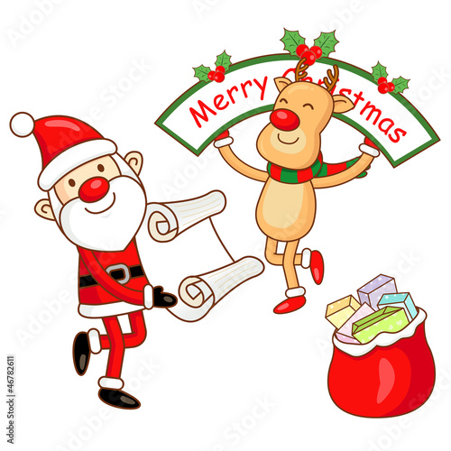 Vector: Santa Claus and Rudolph mascot the event activity. Christmas Cha Santa Claus and Rudolph mascot the event activity. Christmas Cha