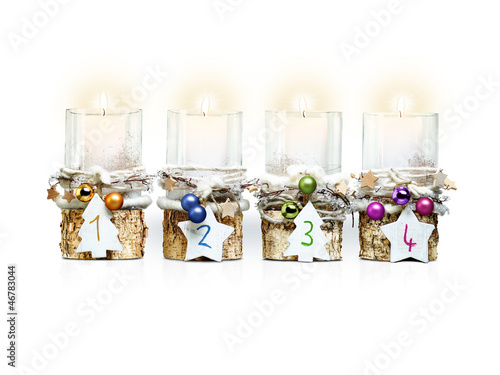 Photo: Fourth Advent Candle on white background Fourth Advent Candle on white background