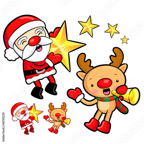 Vector: Santa Claus and Rudolph mascot the event activity. Christmas Cha Santa Claus and Rudolph mascot the event activity. Christmas Cha
