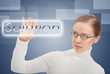 business concept. Young business woman chooses solution and succ