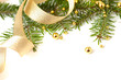 Christmas seasonal background with spruce and golden beads