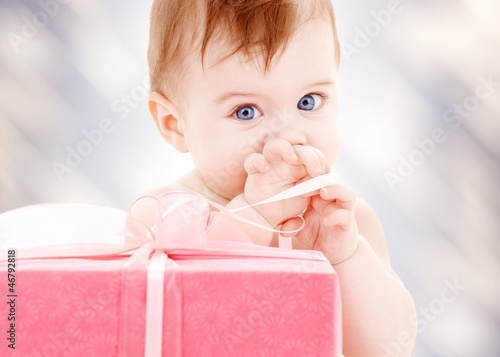Photo: baby boy with gift box baby boy with gift box