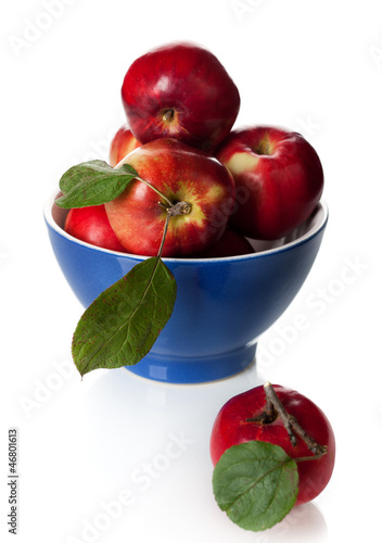 Photo: Red apples in a bowl on a white background Red apples in a bowl on a white background