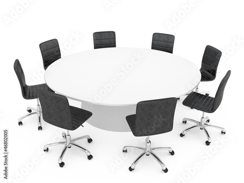 Illustration: office chairs around a round table isolated on white background office chairs around a round table isolated on white background