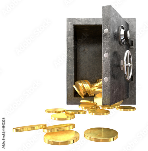 Illustration: Safe Spilling Coins Front, Safe Spilling Coins Front,