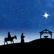 Illustration: Nativity Jesus birth with star on blue night scene Nativity Jesus birth with star on blue night scene