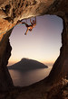 Rock climber at sunset. Kalymnos Island, Greece.