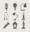 light bulb and lighting appliance. set icon vector illustration