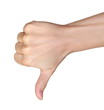 Hand thumb down isolated on white background. No sign by woman.
