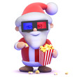 Santa watching a 3d movie with popcorn