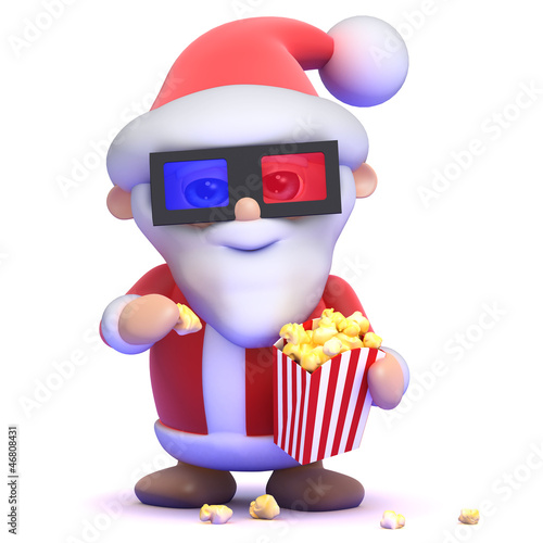 Illustration: Santa watching a 3d movie with popcorn Santa watching a 3d movie with popcorn