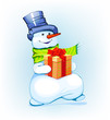 snowman holding a gift
