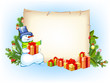 snowman with empty blank on horizontal background with christmas