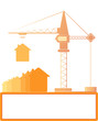 red symbol construction crane with houses and place for text